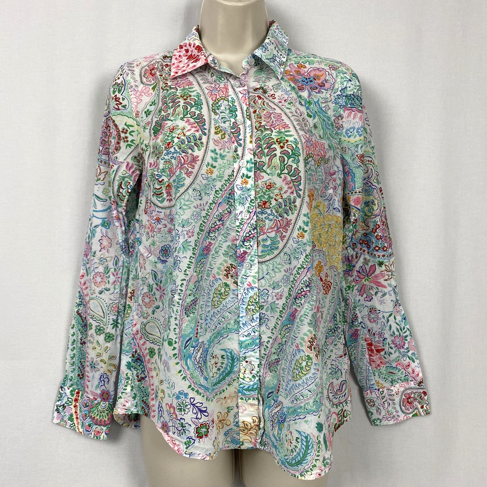 Talbots Shirt Womens Extra Small Multicolor Paisley Floral Button Up Lightweight
